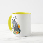 Mug Cheval noir entouré de fleurs Personnalisé (Devant gauche)