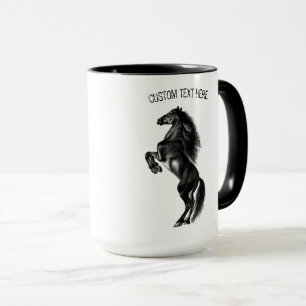 Mug Cheval sauvage noir droit - Dessin - Ajouter votre