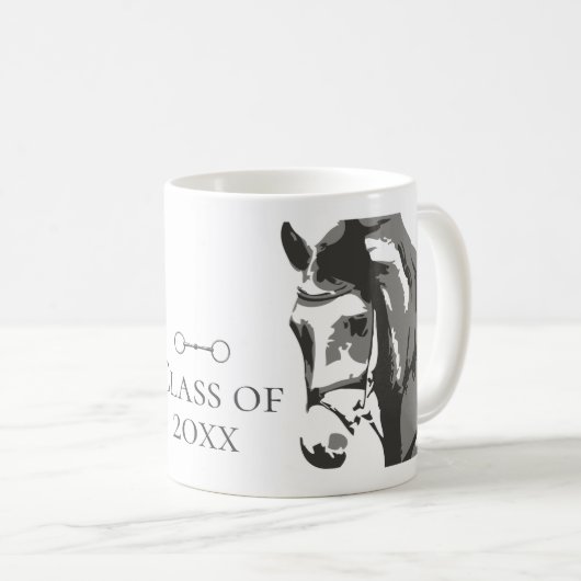 Mug Cheval Sketch, Snaffle Bit Grey Graduation Classe  (Devant droit)