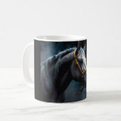 Mug Cheval sur fond noir avec teintes bleues (Devant gauche)