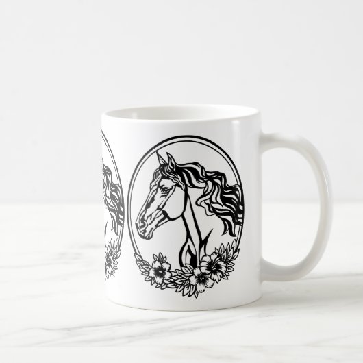 Mug Cheval tête avec fleurs (Droite)