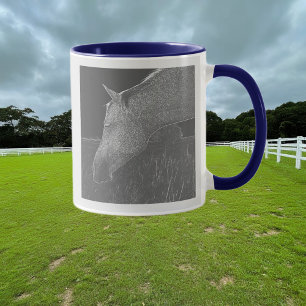 Mug Cheval Tête Noir et Blanc Profil Portrait Art