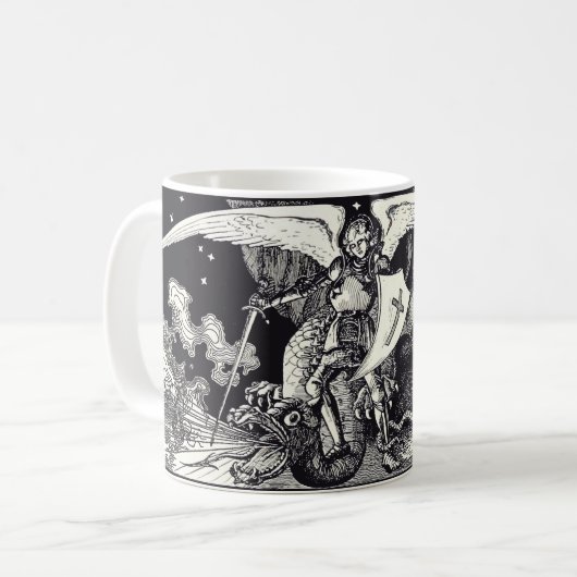 Mug Chevalier médiéval et dragon noir et blanc (Devant gauche)