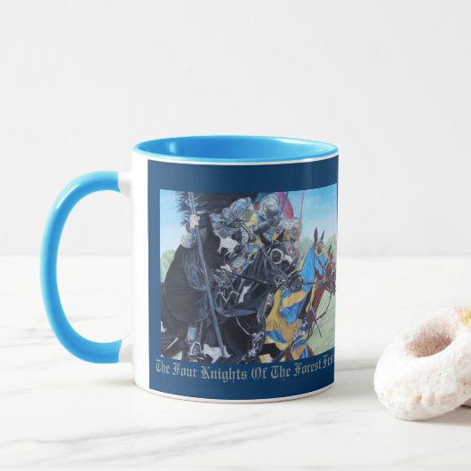 Mug chevaliers médiévaux jouant sur les chevaux (Avec donut)