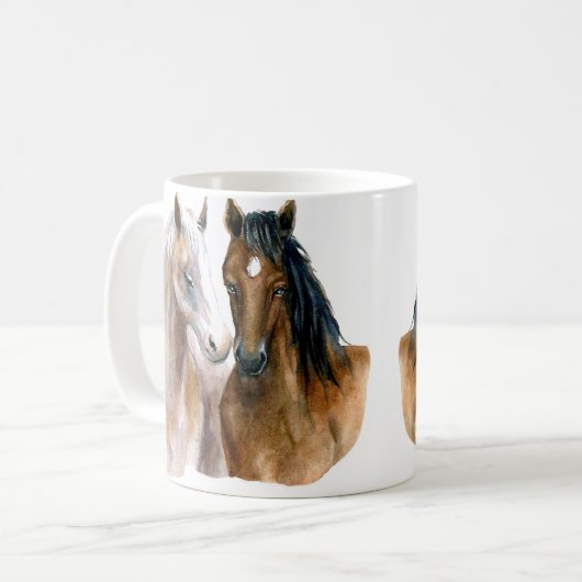 Mug Chevaux aquarelle (Devant gauche)