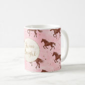 Mug Chevaux Brown roses Parties scintillant d'or (Devant droit)