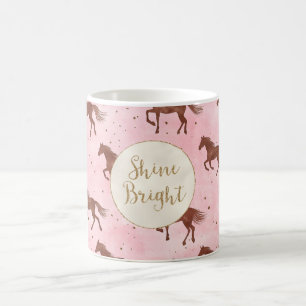 Mug Chevaux Brown roses Parties scintillant d'or