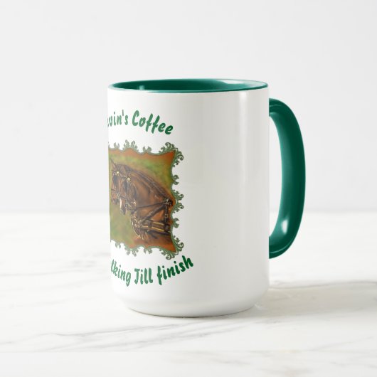 Mug Chevaux Clydesdale dans leurs harnais.Cadre vert (Devant droit)