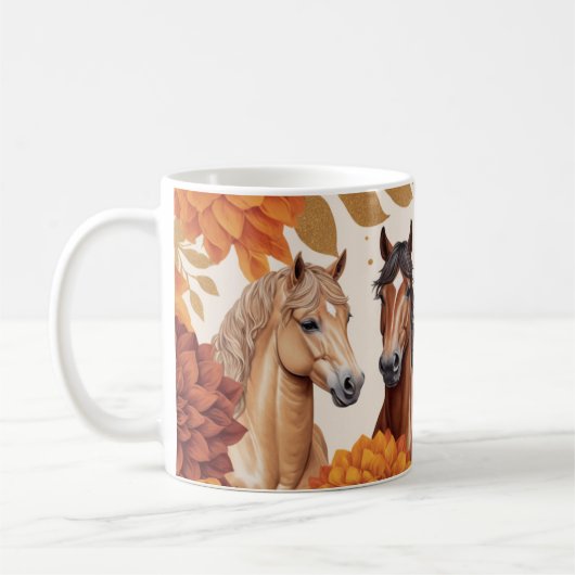 Mug Chevaux d'automne élégants aux accents floraux (Gauche)