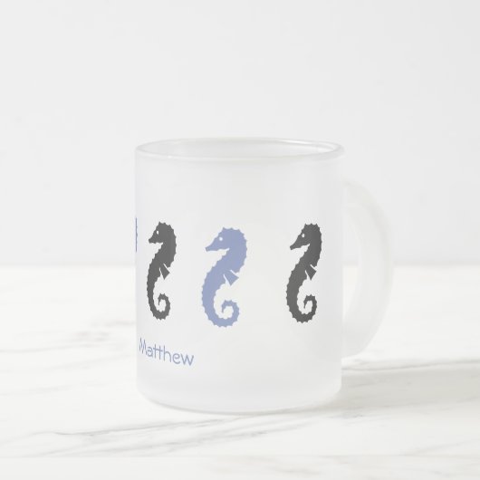 Mug - Chevaux de mer avec nom (bleu clair) (Devant droit)