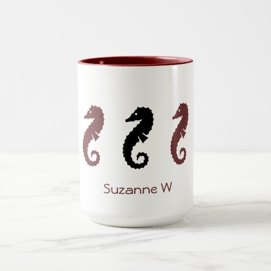 Mug - Chevaux de mer avec nom (marron & noir) (Centre)