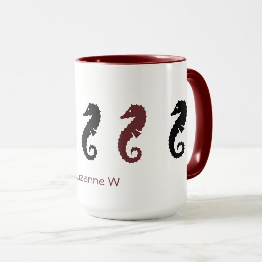 Mug - Chevaux de mer avec nom (marron & noir) (Devant droit)