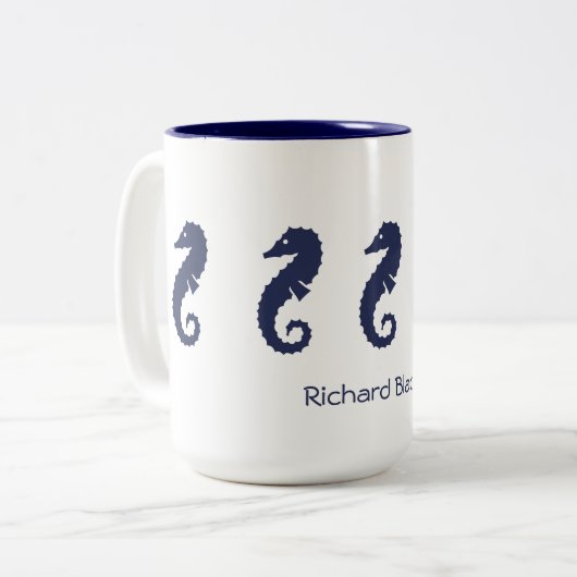 Mug - Chevaux de mer (bleu marine) (Devant gauche)