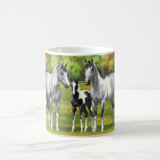 Mug Chevaux De Peinture Gris De Pâte De Poisson En Été (Centre)