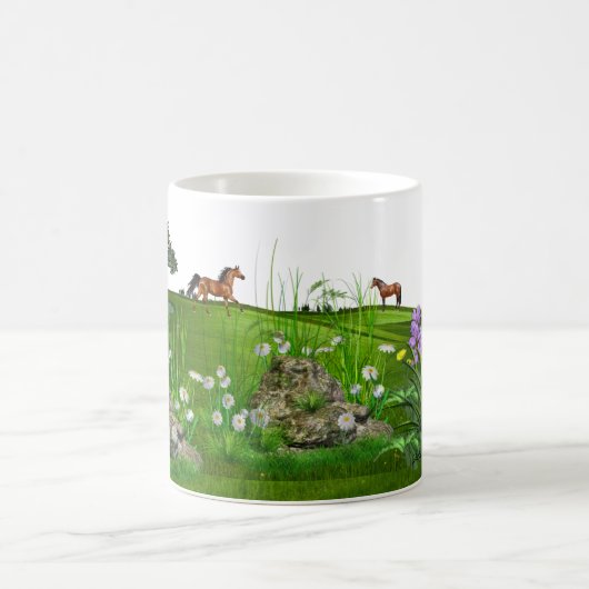 Mug Chevaux et cerfs communs dans le pré (Centre)
