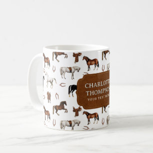 Mug Chevaux Fer à Cheval Selles de Cheval Nom Personna