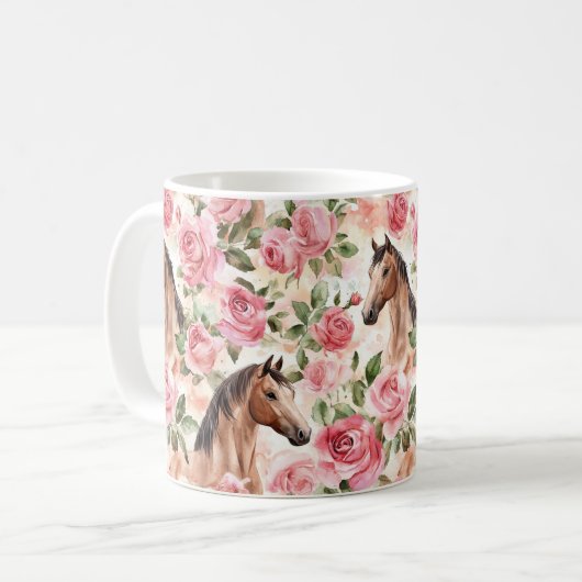Mug Chevaux Jolies Roses Roses Rose Floral (Devant gauche)