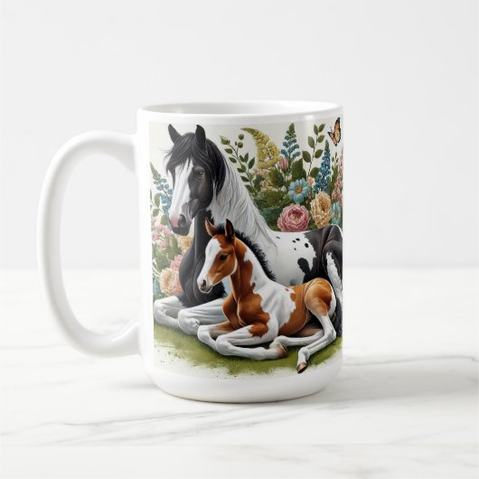 Mug Chevaux reposant parmi les fleurs et la verdure vi (Gauche)