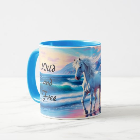 Mug Chevaux sauvages colorés mustang paysage côtier (Devant gauche)