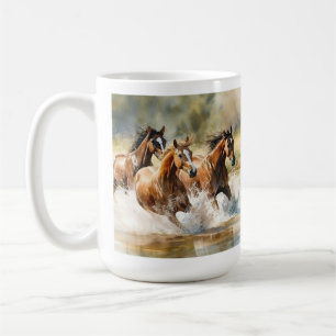 Mug Chevaux Sauvages Courant Brun Noir Aquarelle