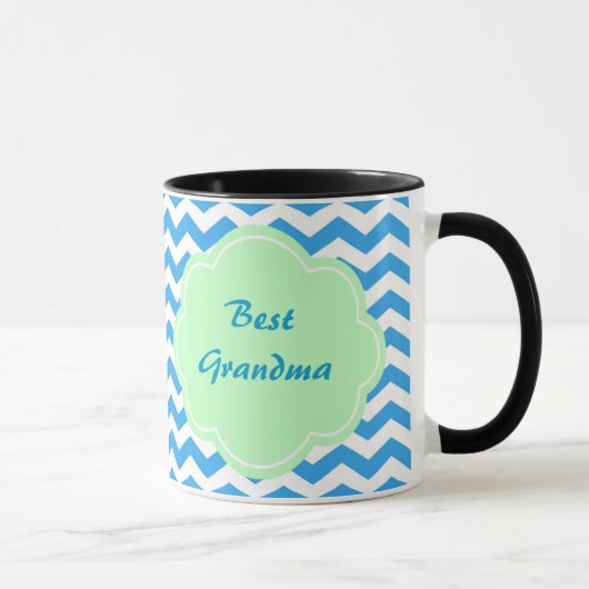Mug chevron bleu, forme vert clair, monogramme (Droite)