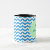 Mug chevron bleu, forme vert clair, monogramme (Centre)