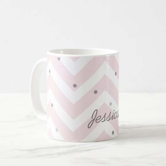 Mug Chevron et points Pastel Rose tendance Personnalis (Devant gauche)