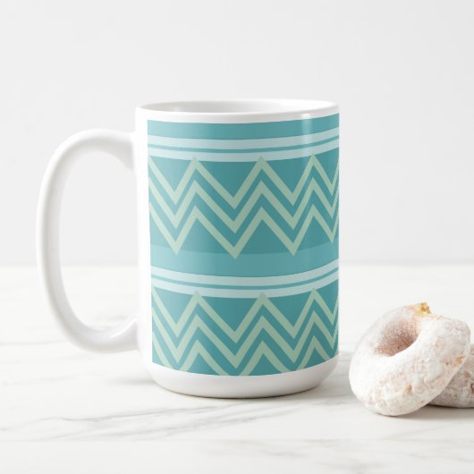 Mug Chevron géométrique bleu sarcelle vert (Avec donut)
