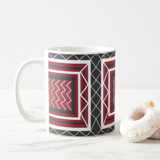 Mug Chevron Gris Carré gris blanc rouge géométrique (Avec donut)