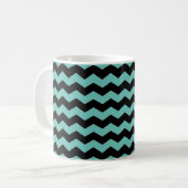 Mug Chevron moderne ZigZag noir et bleu Turquoise clai (Devant gauche)