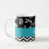 Mug Chevron personnalisé & Turquoise floral blanc & no (Gauche)