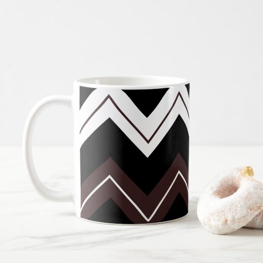 Mug Chevron rayé noir blanc marron (Avec donut)
