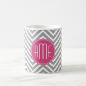 Mug Chevrons gris et rose avec Monogramme personnalisé (Centre)