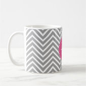 Mug Chevrons gris et rose avec Monogramme personnalisé (Gauche)
