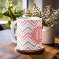 Chevrons Sorbet avec trois monogrammes