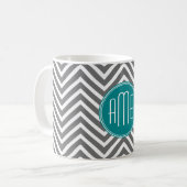 Mug Chevrons turquoises au charbon de bois Monogramme  (Devant gauche)