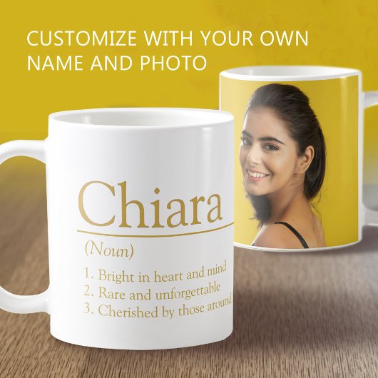 Mug Chiara name definition custom photo white gold