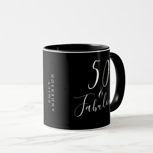 Mug Chic 50 Fabuleux Noir Blanc Nom 50e Anniversaire (Devant droit)