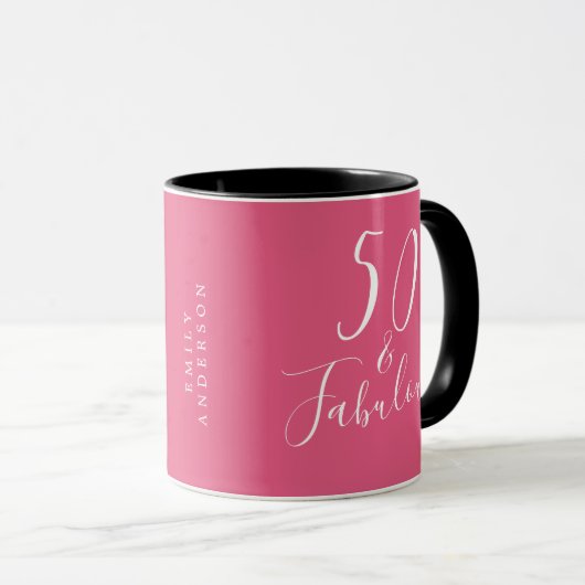 Mug Chic 50 Fabulous Hot Pink Nom 50e anniversaire (Devant droit)