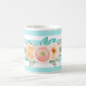 Mug Chic Aqua Stripes Feminine Floral et nom (Centre)