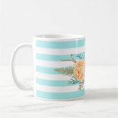 Mug Chic Aqua Stripes Feminine Floral et nom (Gauche)