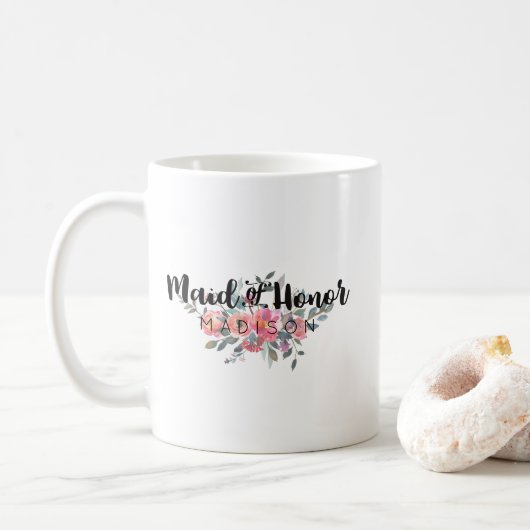 Mug Chic Aquarelle Floral Mariage Maid of Honor (Avec donut)