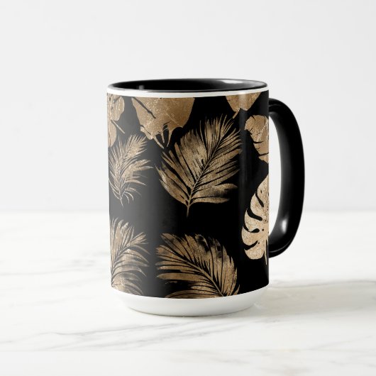 Mug Chic Black Gold Tropical Feuilles (Devant droit)
