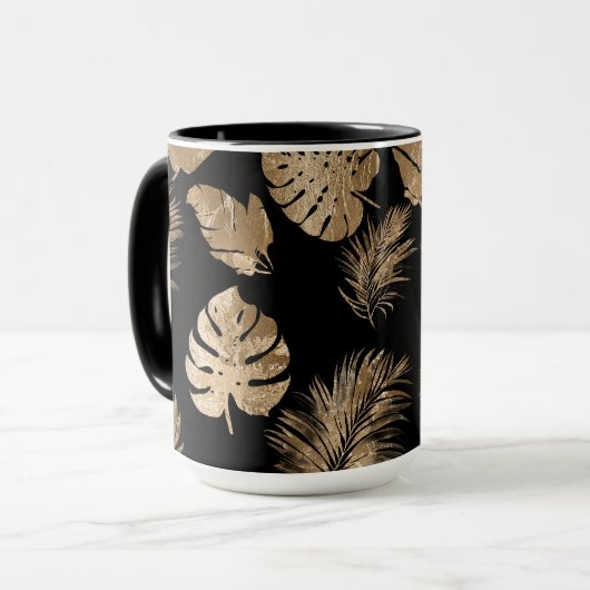 Mug Chic Black Gold Tropical Feuilles (Devant gauche)