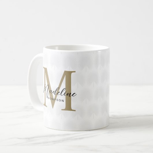 Mug Chic Blanc Anahaw Leaf Script Monogramme (Devant gauche)