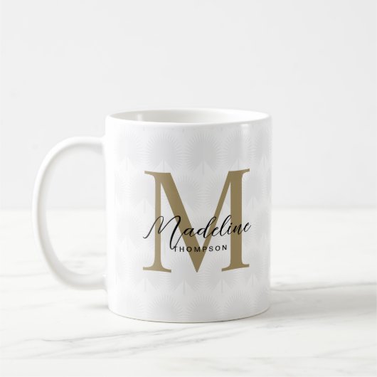 Mug Chic Blanc Anahaw Leaf Script Monogramme (Gauche)