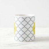 Mug Chic Blanc Gris Quatrefoil Jaune Nom Monogramme (Centre)