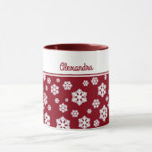Mug Chic blanc Snowflakes Motif nordique sur rouge fon (Centre)