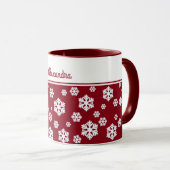 Mug Chic blanc Snowflakes Motif nordique sur rouge fon (Devant droit)