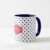 Mug Chic bleu et blanc motif monogramme (Devant droit)